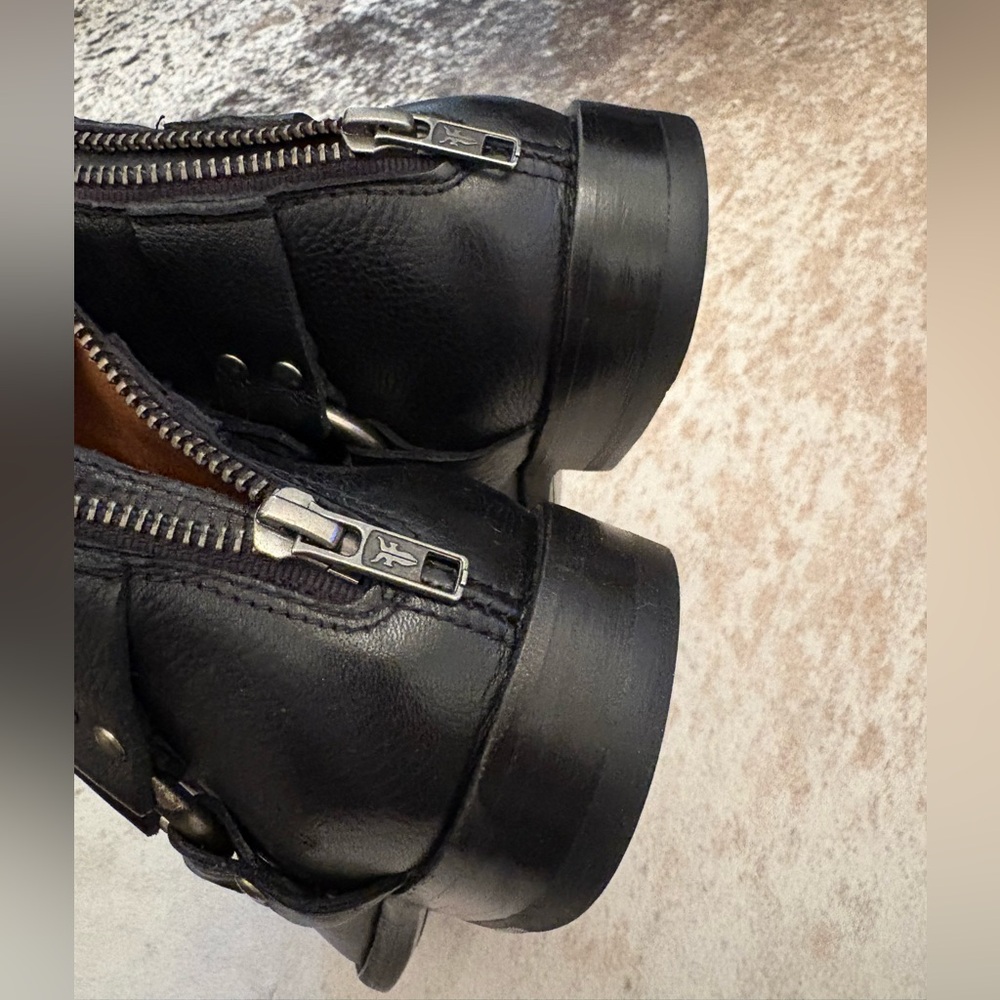 Frye Black Leather Ankle Boots with harness Size 6 - Picture 5 of 9